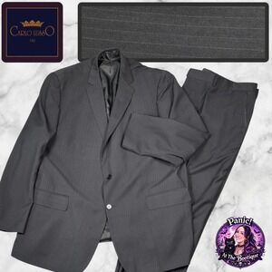 Carlo Lusso Suit Mens 52L Charcoal Grey Pinstripe 2-Piece Formal Set Big & Tall